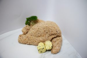 Chicken Kiev on display.