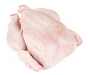 Chicken whole on display.